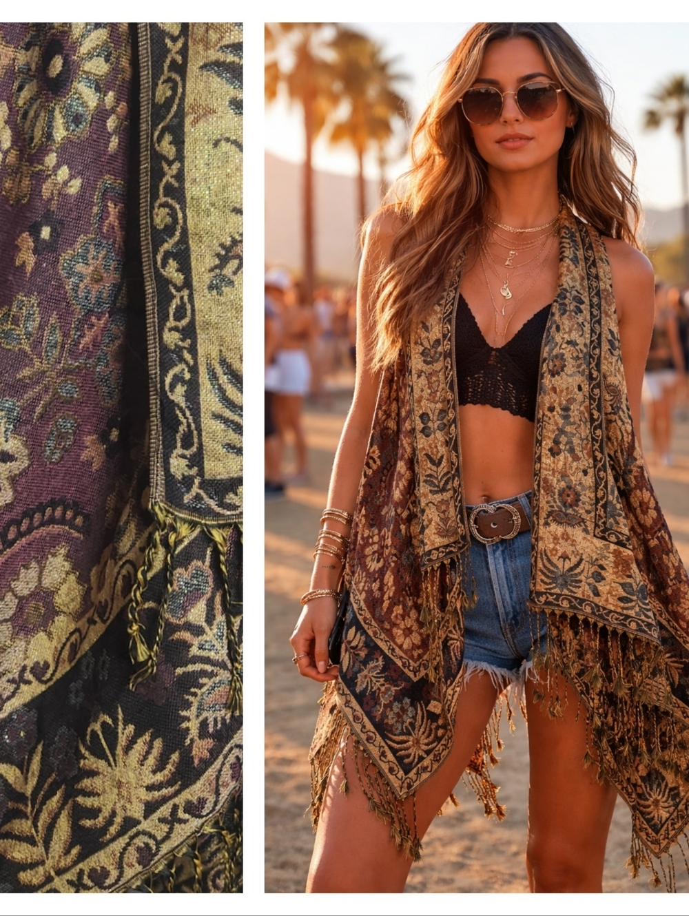 ✨️ Floral Pashmina Fringe Vest | One Size ✨️